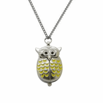 부엉이 은색 노란색 목걸이 소형 고급 회중 시계_기념품 여행 쥬얼리