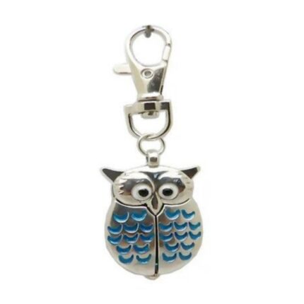 부엉이 은색 하늘색 키링 소형 고급 회중시계_기념품 여행 쥬얼리